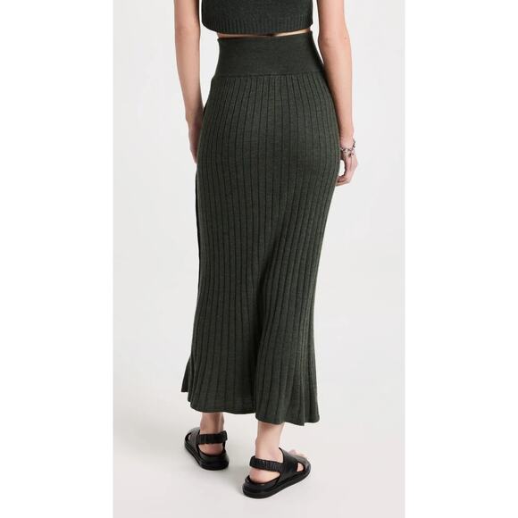 Lisa Yang Katie Skirt Side Button Long Tulip Hem Ribbed Cashmere Moss Size 1 S/M - Picture 2 of 16